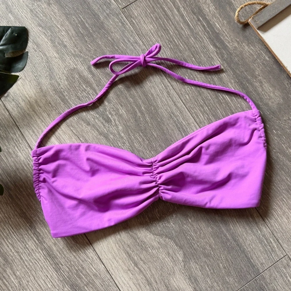 Frankie’s Bikinis “Foxy” Strappy Bandeau Bikini Top in Passionfruit. Size S